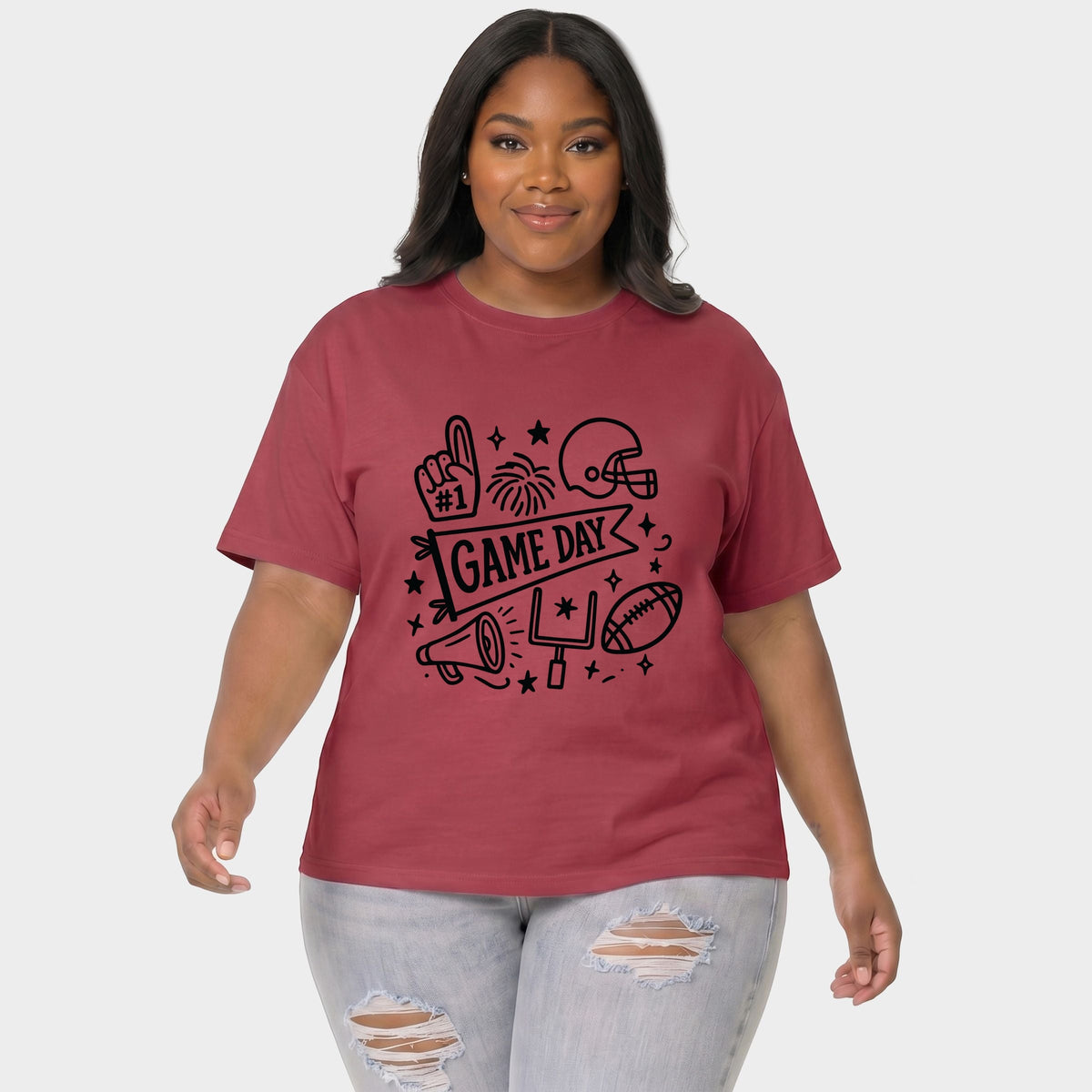 Football Game Day Doodles - Women's Plus Garment Dyed Tee