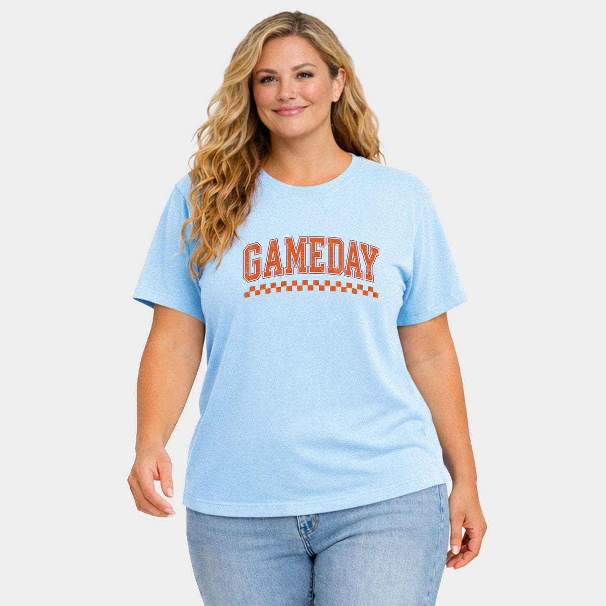 Gameday Varsity Checkers - Women's Plus Sized Garment Dyed Graphic T-Shirt