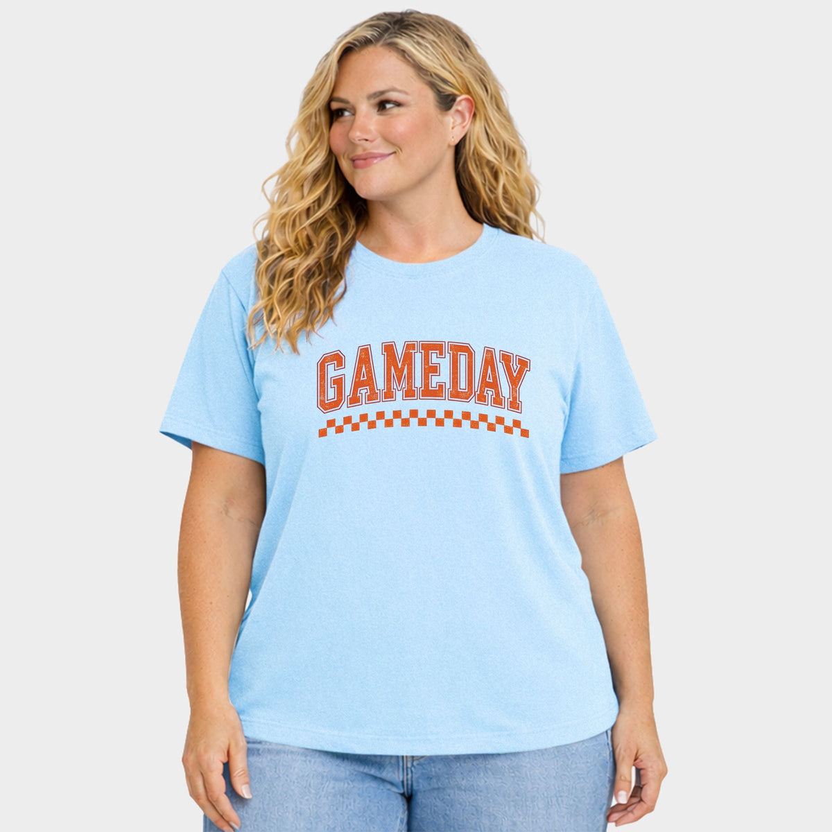 Gameday Varsity Checkers - Women's Plus Sized Garment Dyed Graphic T-Shirt