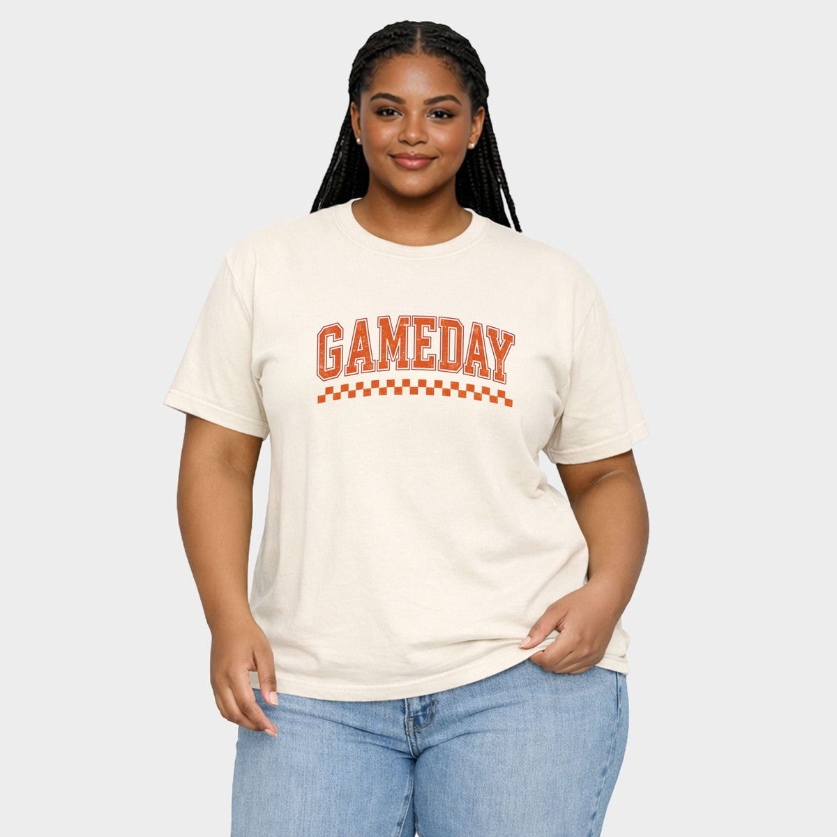 Gameday Varsity Checkers - Women's Plus Sized Garment Dyed Graphic T-Shirt