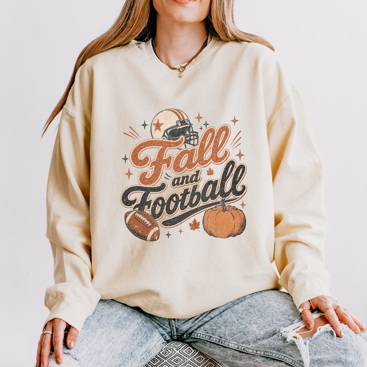 Fall and Football - Women's Lightweight Garment Dyed Sweatshirt