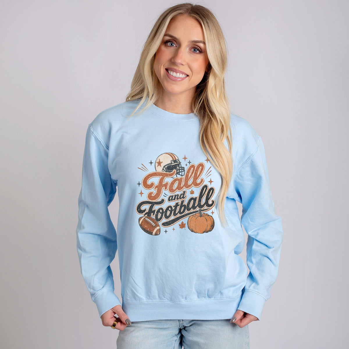 Fall and Football - Women's Lightweight Garment Dyed Sweatshirt