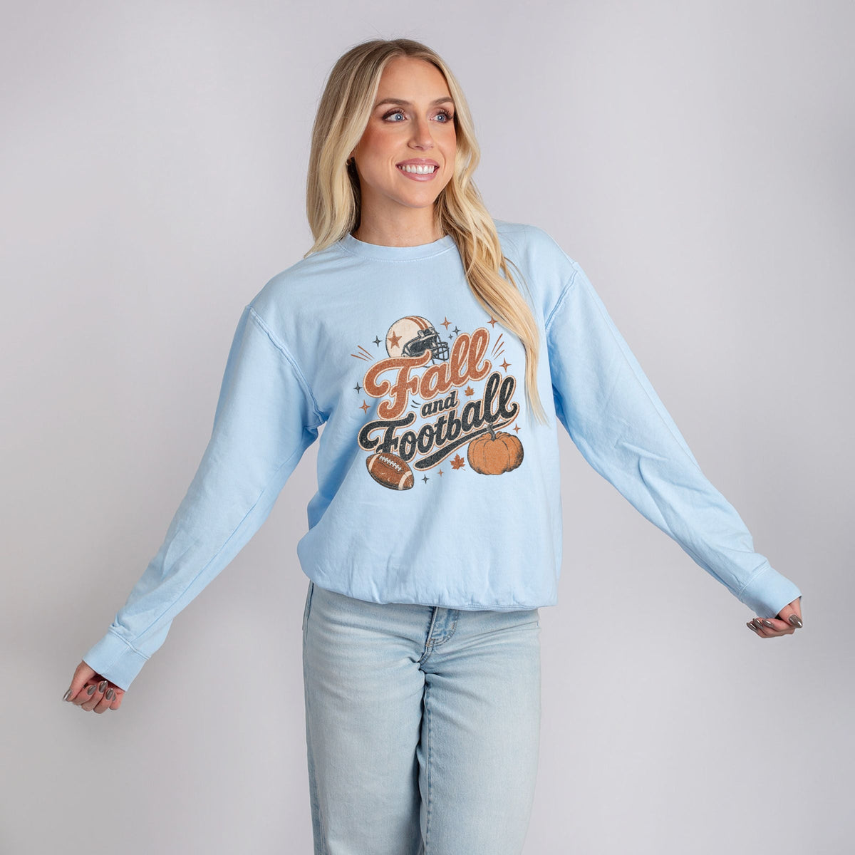 Fall and Football - Women's Lightweight Garment Dyed Sweatshirt