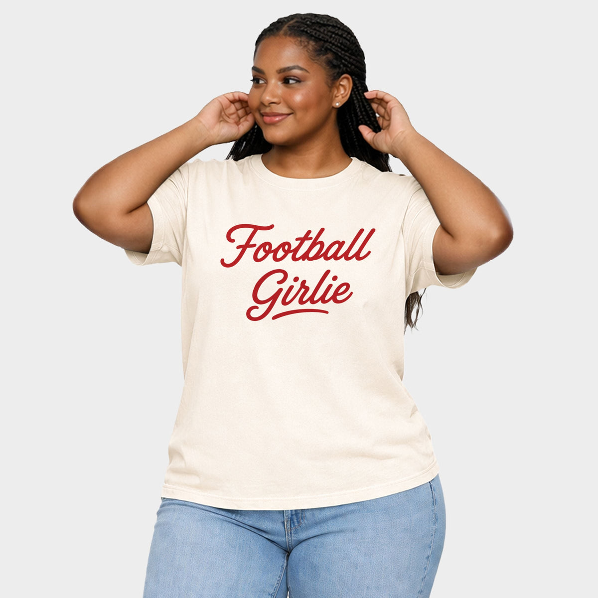 Football Girlie - Women's Plus Sized Garment Dyed Graphic T-Shirt
