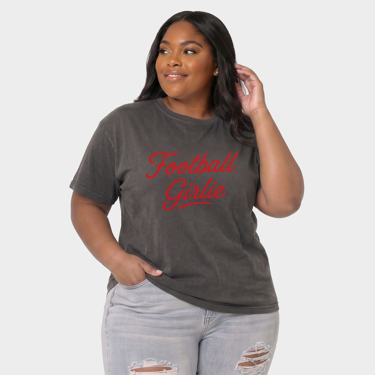 Football Girlie - Women's Plus Sized Garment Dyed Graphic T-Shirt