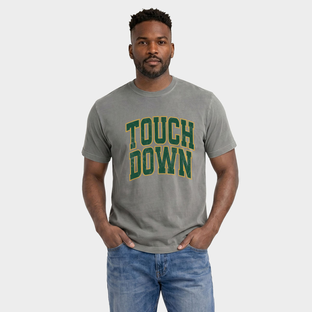 Touchdown Stacked Green - Men's Garment Dyed Graphic T-Shirt