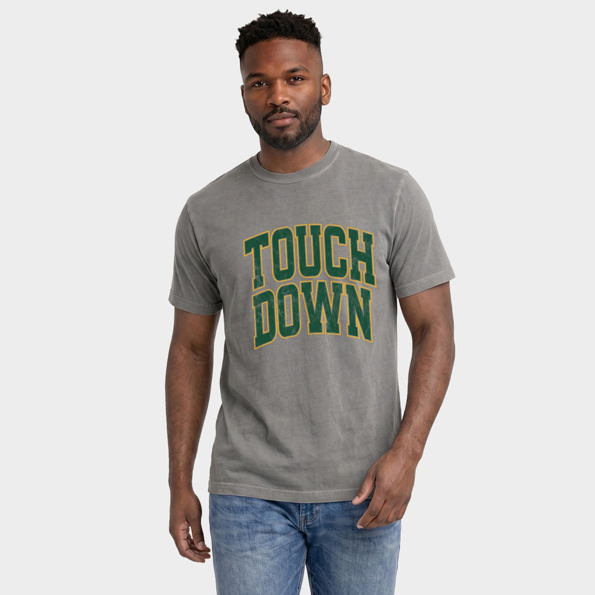 Touchdown Stacked Green - Men's Garment Dyed Graphic T-Shirt