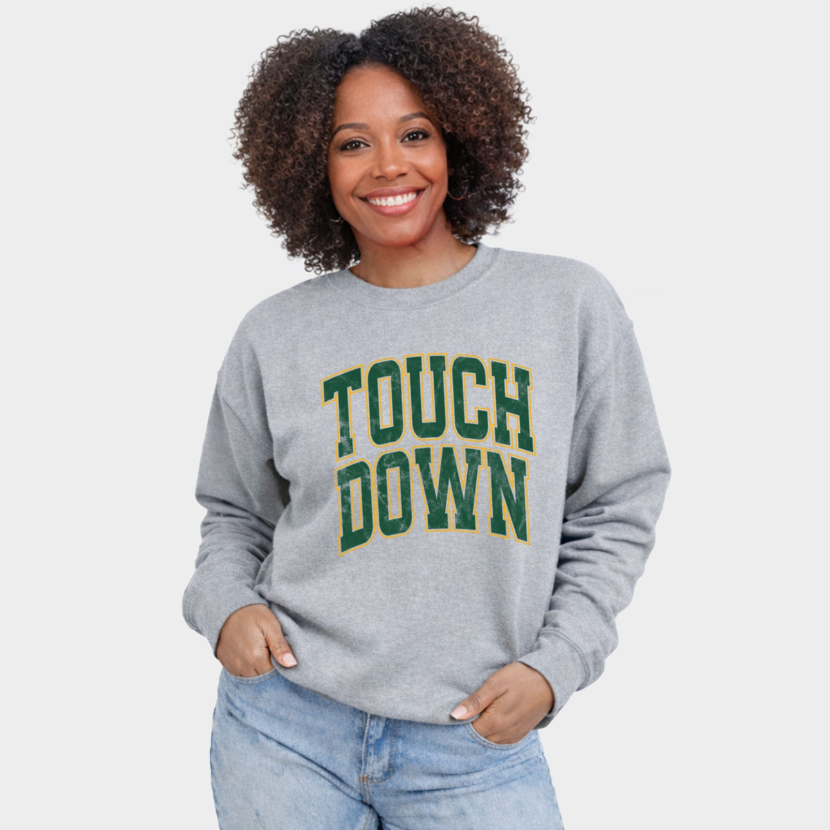 Touchdown Stacked Green -  Women's Graphic Sweatshirt