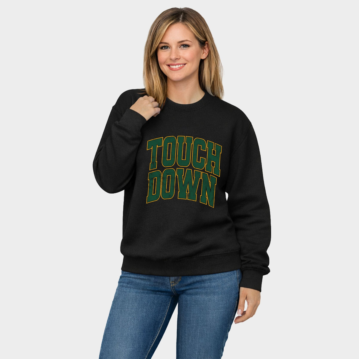 Touchdown Stacked Green -  Women's Graphic Sweatshirt