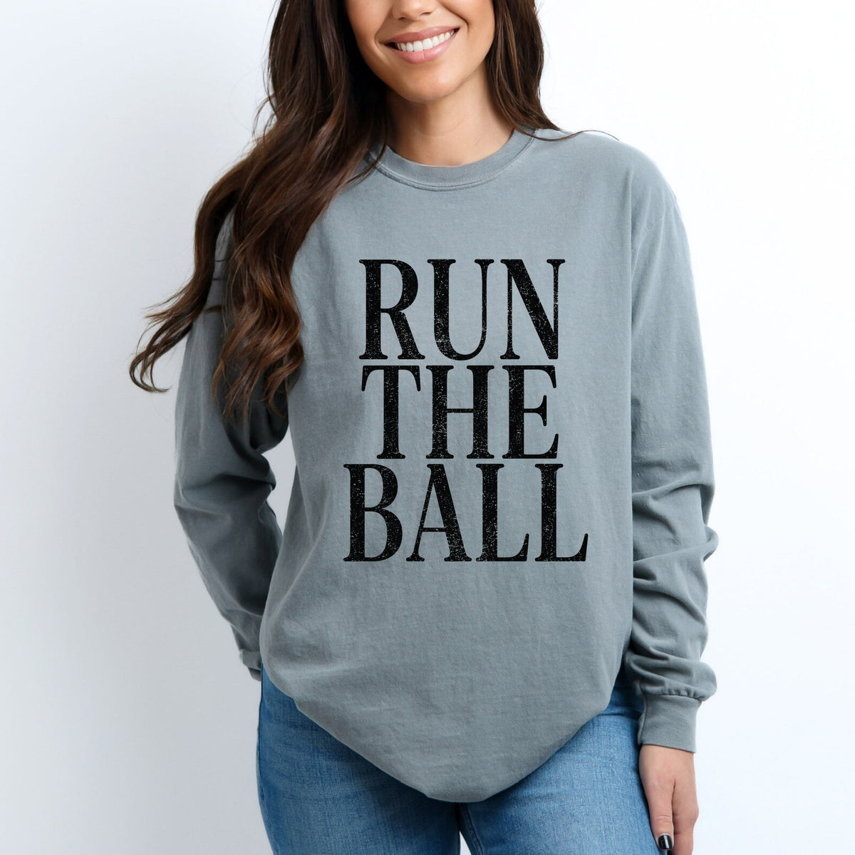 Run The Ball Tall - Women's Garment Dyed Long Sleeve Graphic T-Shirt