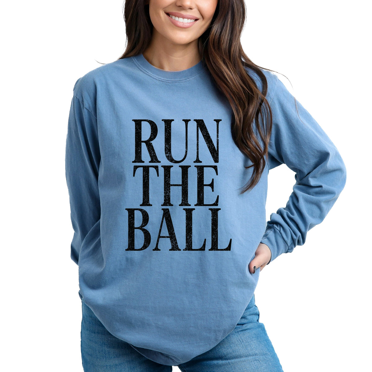Run The Ball Tall - Women's Garment Dyed Long Sleeve Graphic T-Shirt