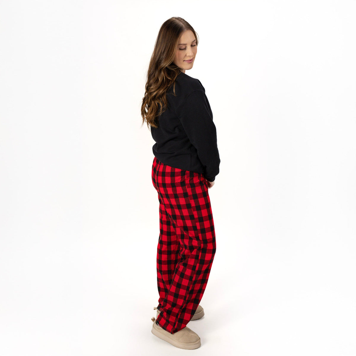 Merry & Bright Outline Puff  - Women's Plaid Pajama Sweatshirt Set