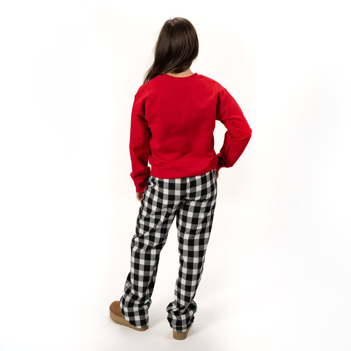Merry & Bright Outline Puff  - Women's Plaid Pajama Sweatshirt Set
