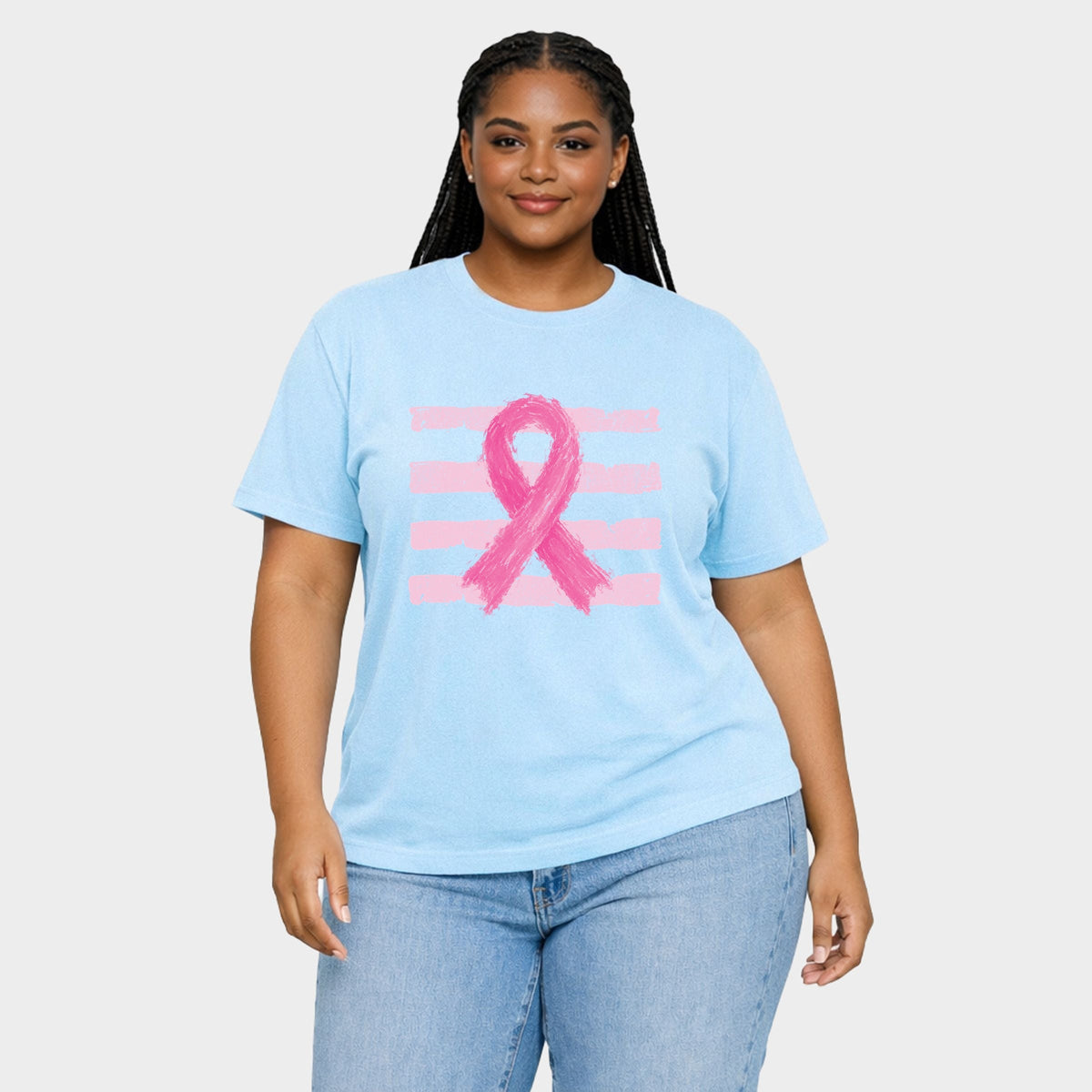Breast Cancer Ribbon - Women's Plus Sized Garment Dyed Graphic T-Shirt