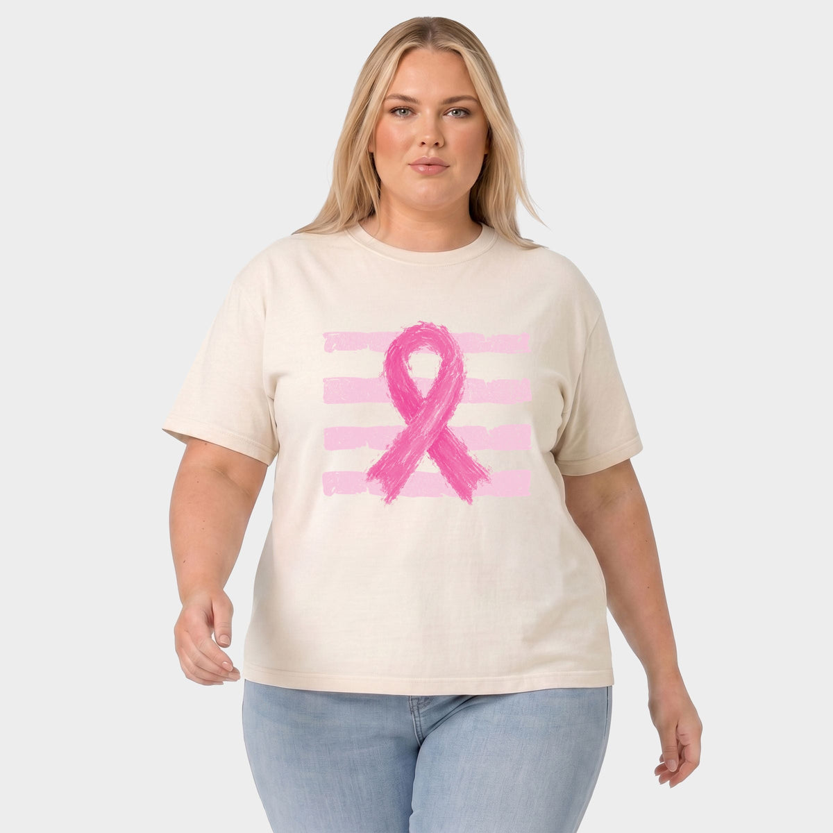 Breast Cancer Ribbon - Women's Plus Sized Garment Dyed Graphic T-Shirt