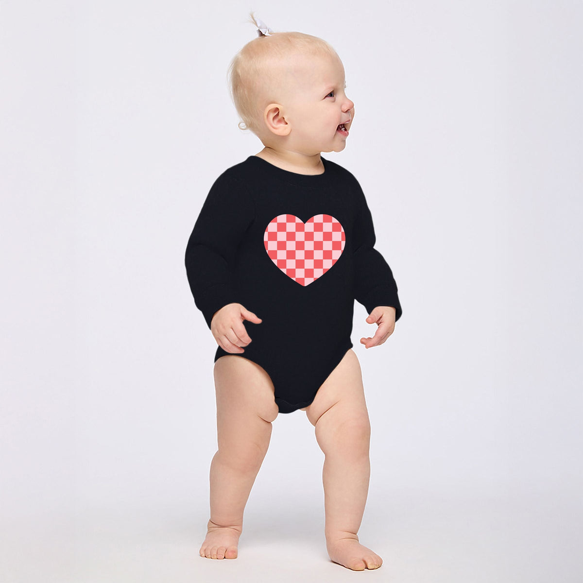 Valentines Checkered Heart - Infant Fleece BodySuit
