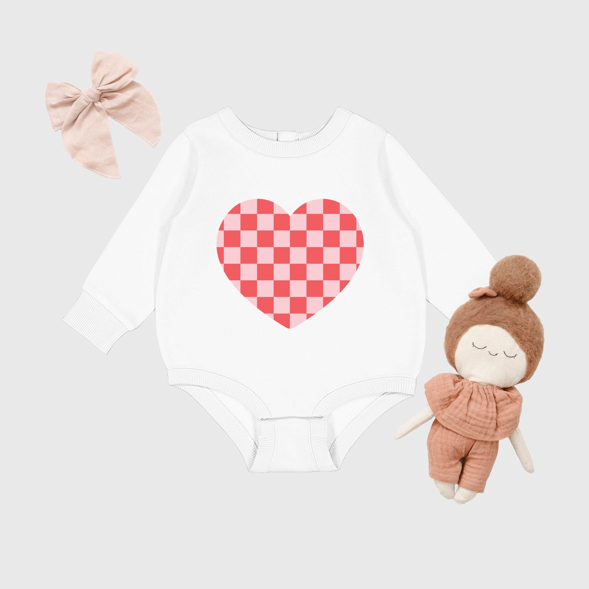 Valentines Checkered Heart - Infant Fleece BodySuit