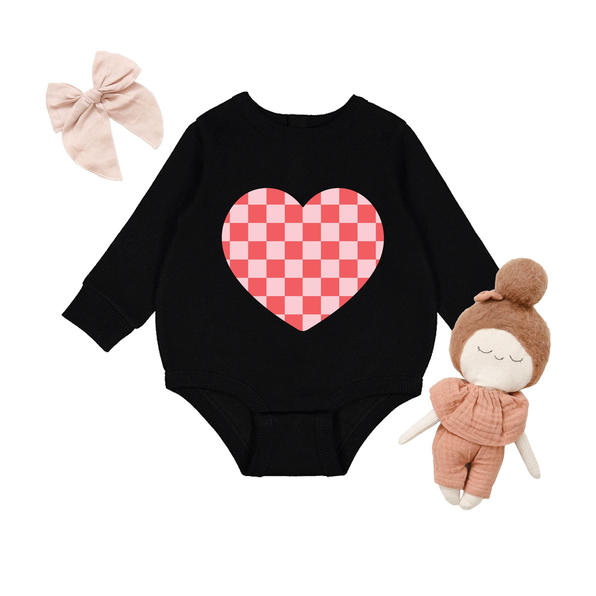 Valentines Checkered Heart - Infant Fleece BodySuit