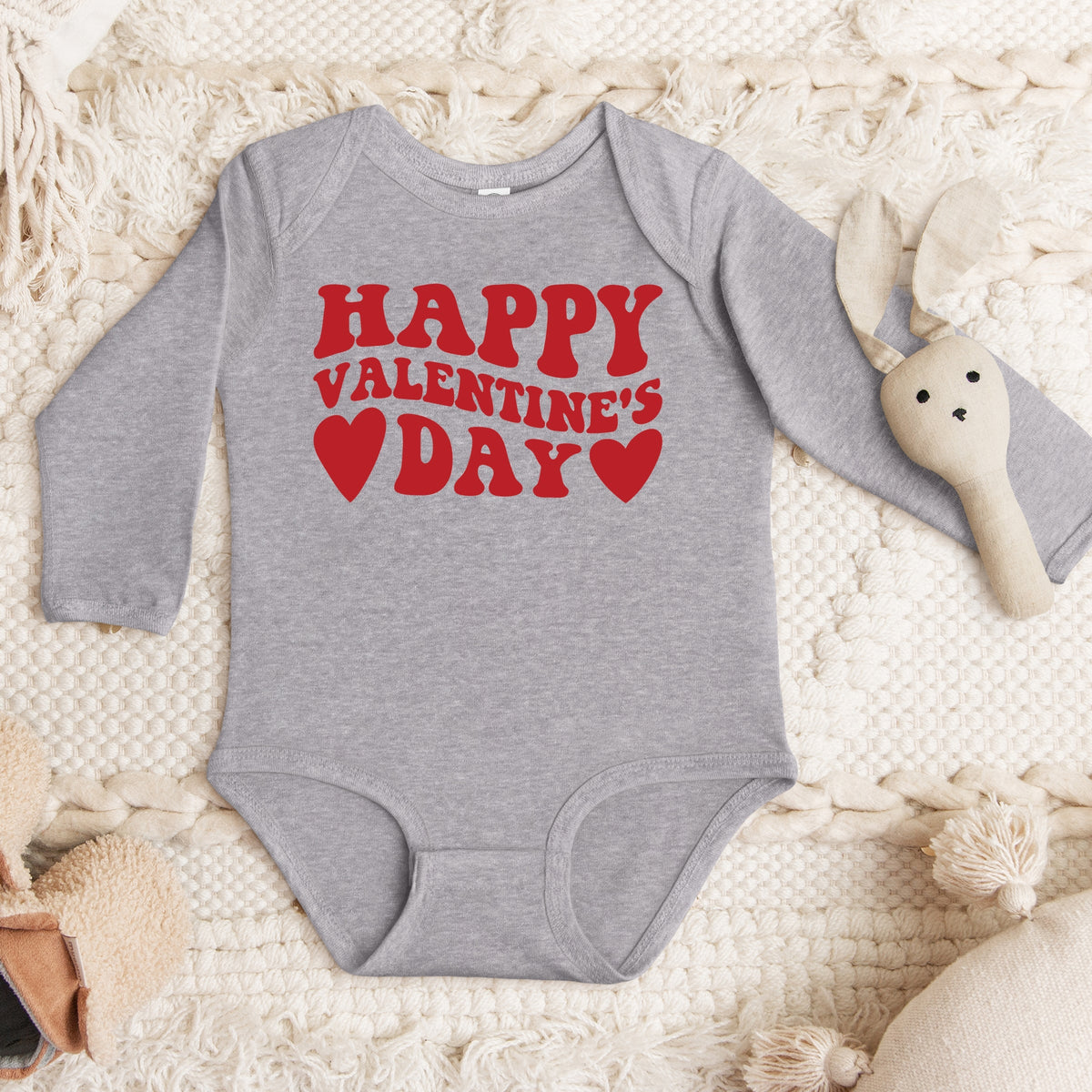Happy Valentines Day Hearts - Baby Long Sleeve Bodysuit