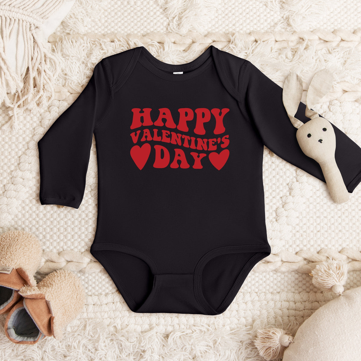 Happy Valentines Day Hearts - Baby Long Sleeve Bodysuit