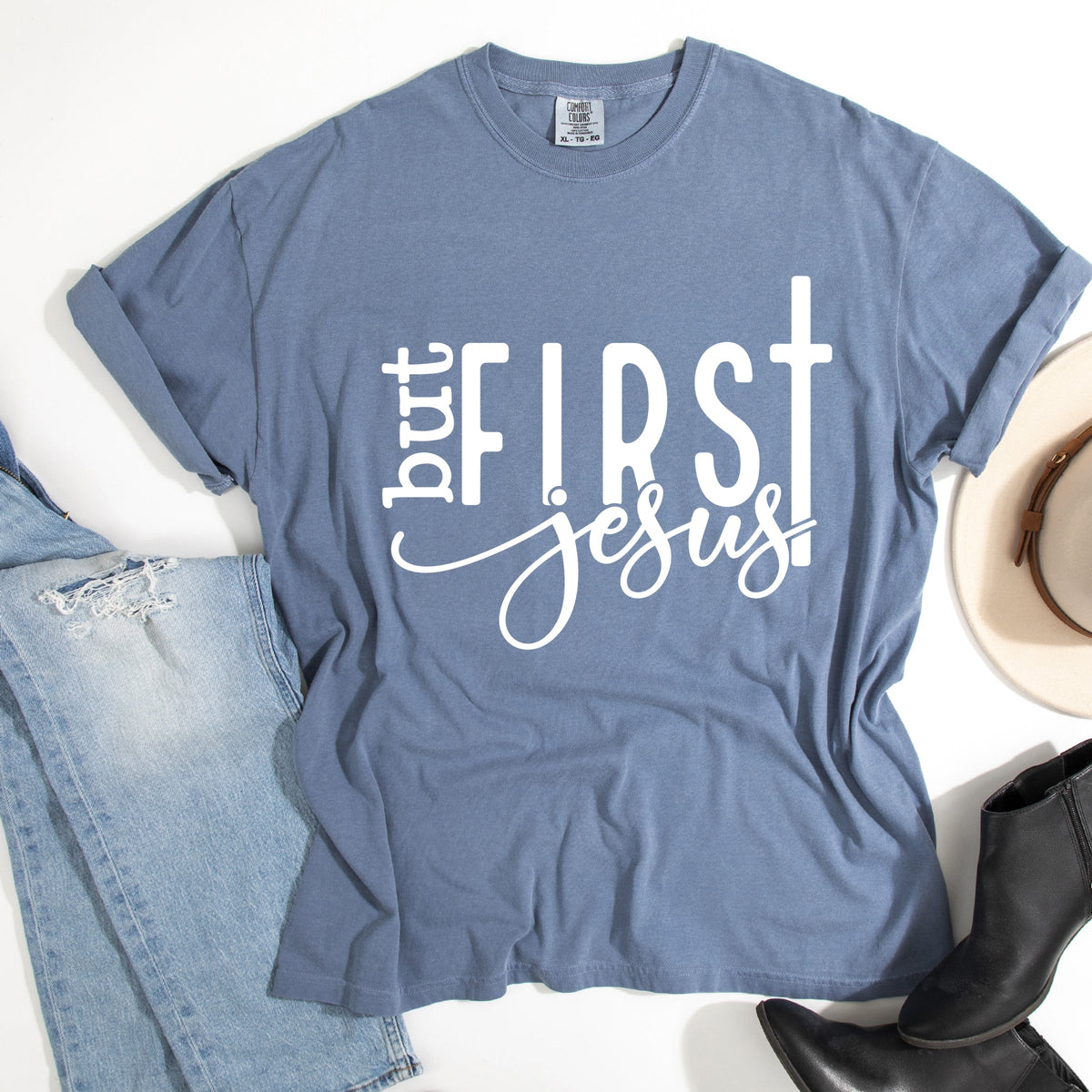 But First Jesus - Women's Garment Dyed Graphic T-Shirt