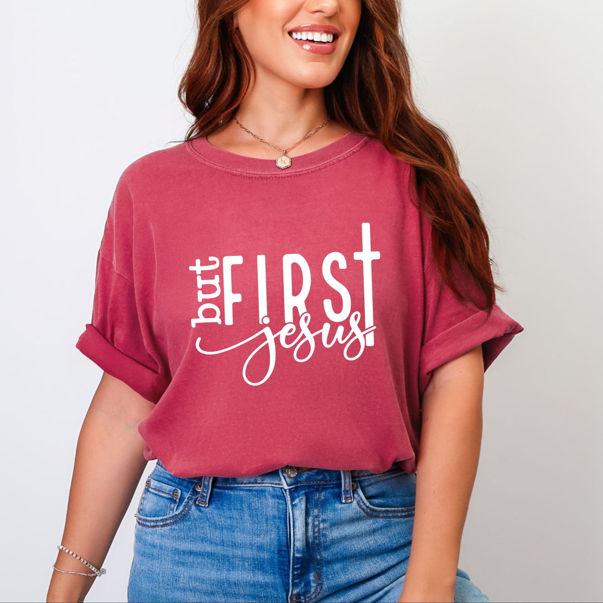 But First Jesus - Women's Garment Dyed Graphic T-Shirt