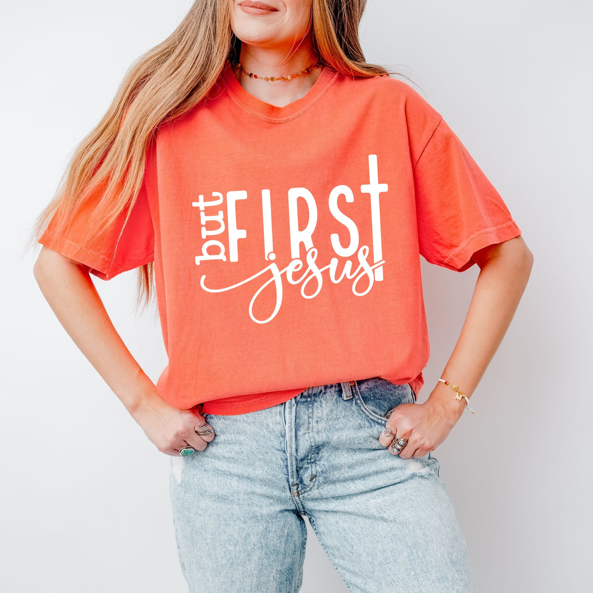 But First Jesus - Women's Garment Dyed Graphic T-Shirt