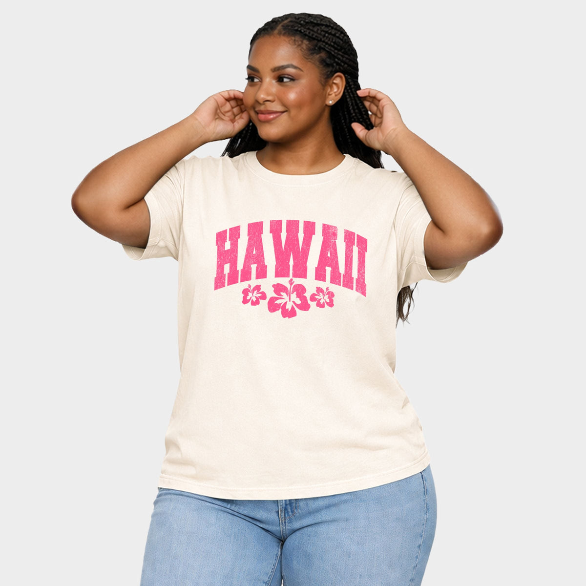 Hawaii Varsity Grunge - Women's Plus Sized Garment Dyed Graphic T-Shirt