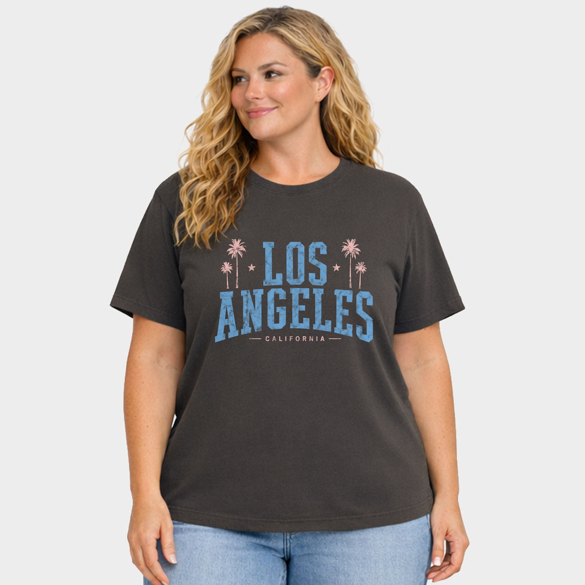 Los Angeles California - Women's Plus Sized Garment Dyed Graphic T-Shirt