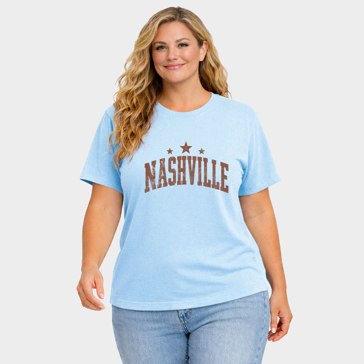 Nashville Varsity Stars - Women's Plus Sized Garment Dyed Graphic T-Shirt