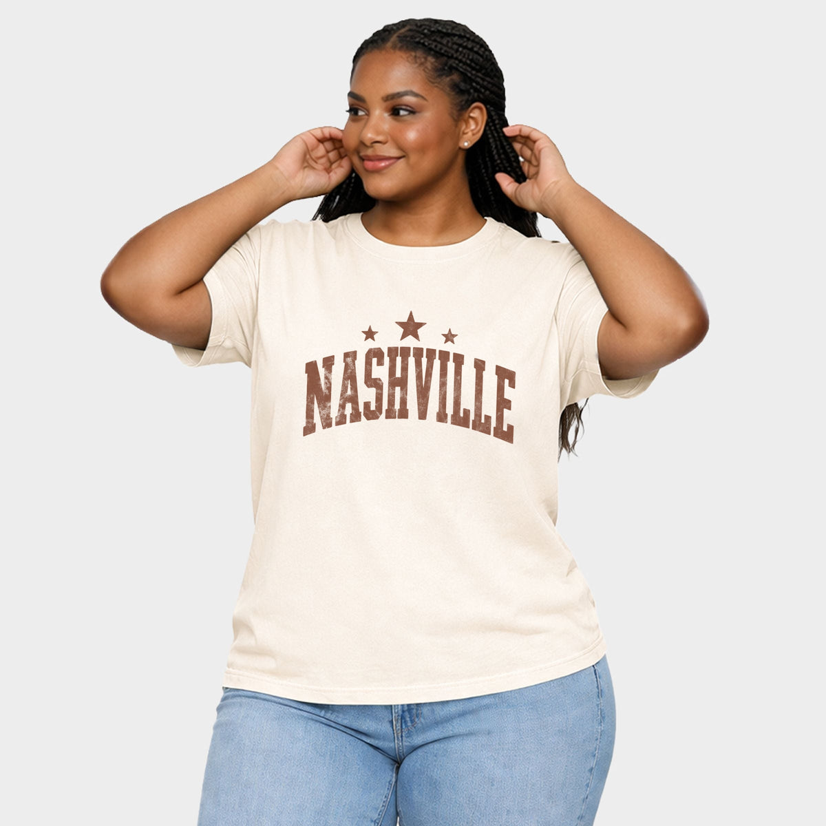 Nashville Varsity Stars - Women's Plus Sized Garment Dyed Graphic T-Shirt