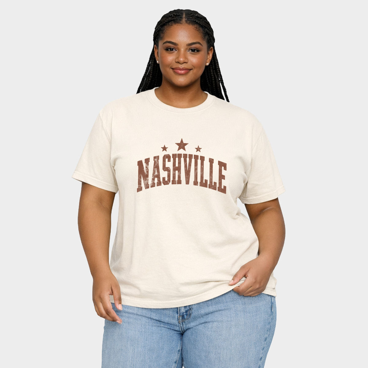Nashville Varsity Stars - Women's Plus Sized Garment Dyed Graphic T-Shirt