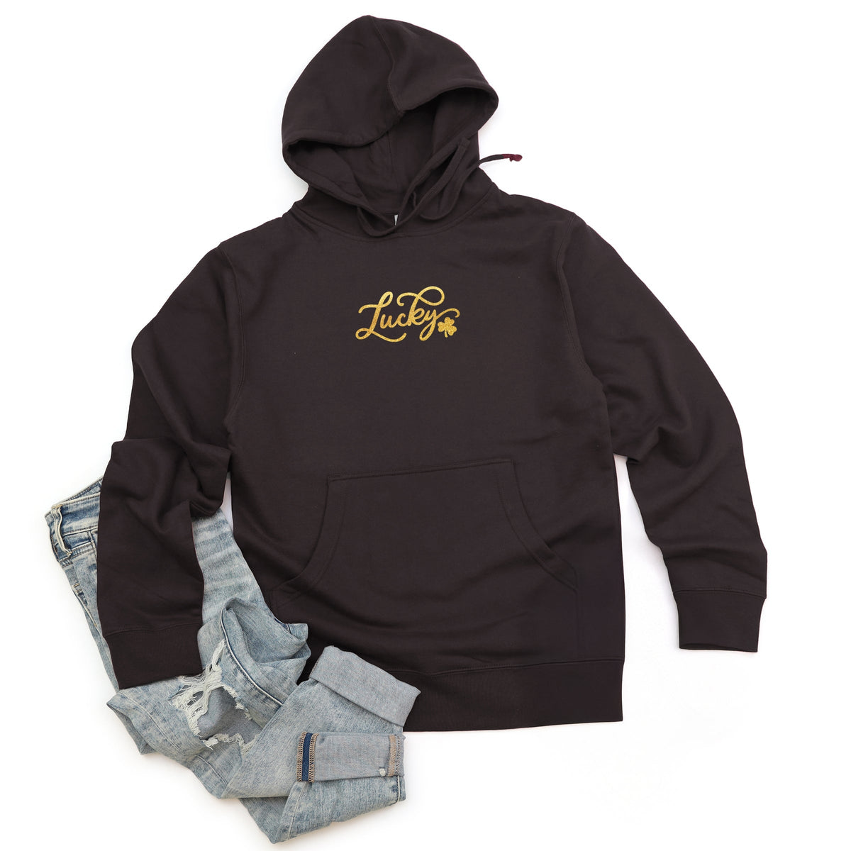 Cursive Lucky Clover Glitter - Women's Graphic Hoodie
