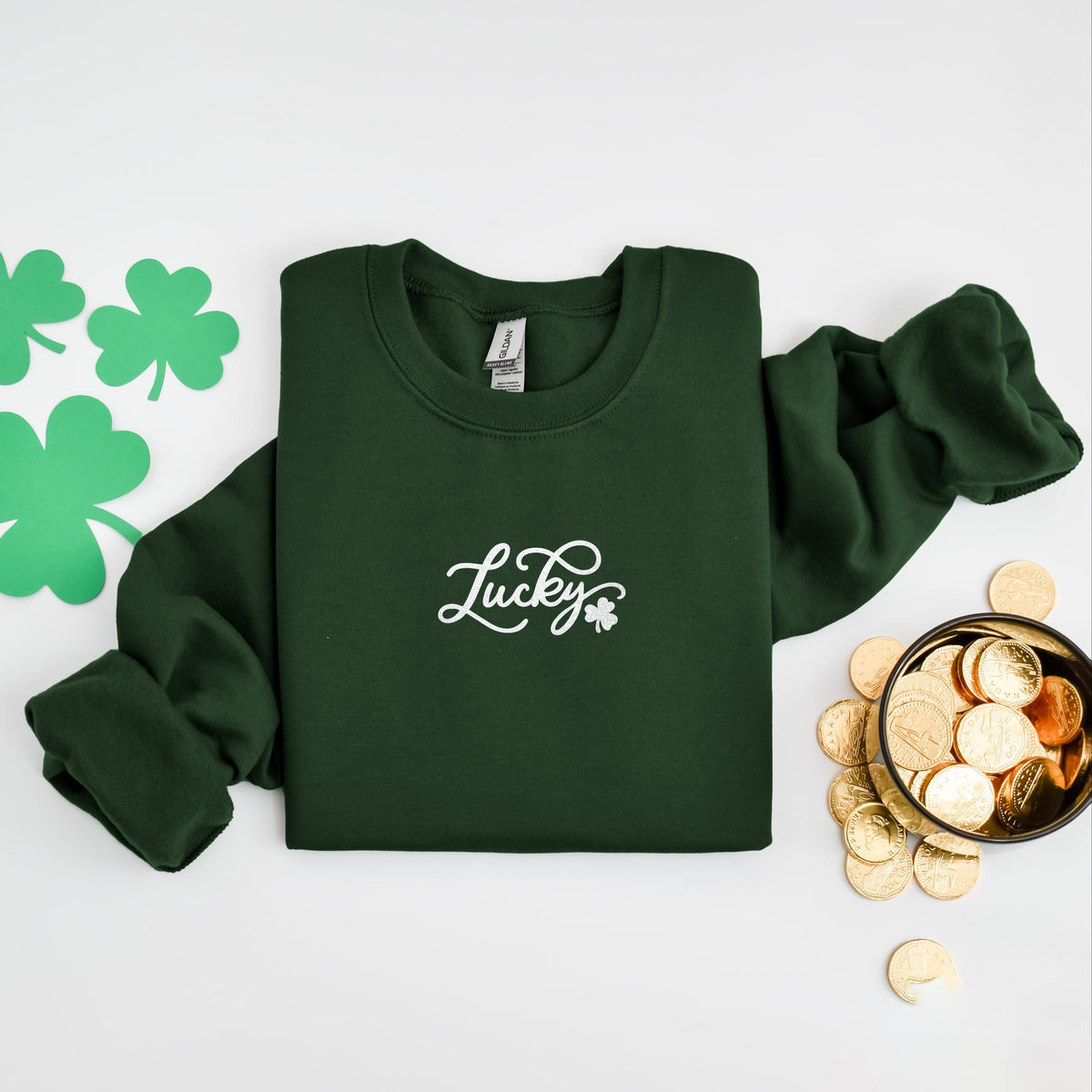 Cursive Lucky Clover Glitter - Women's Graphic Sweatshirt