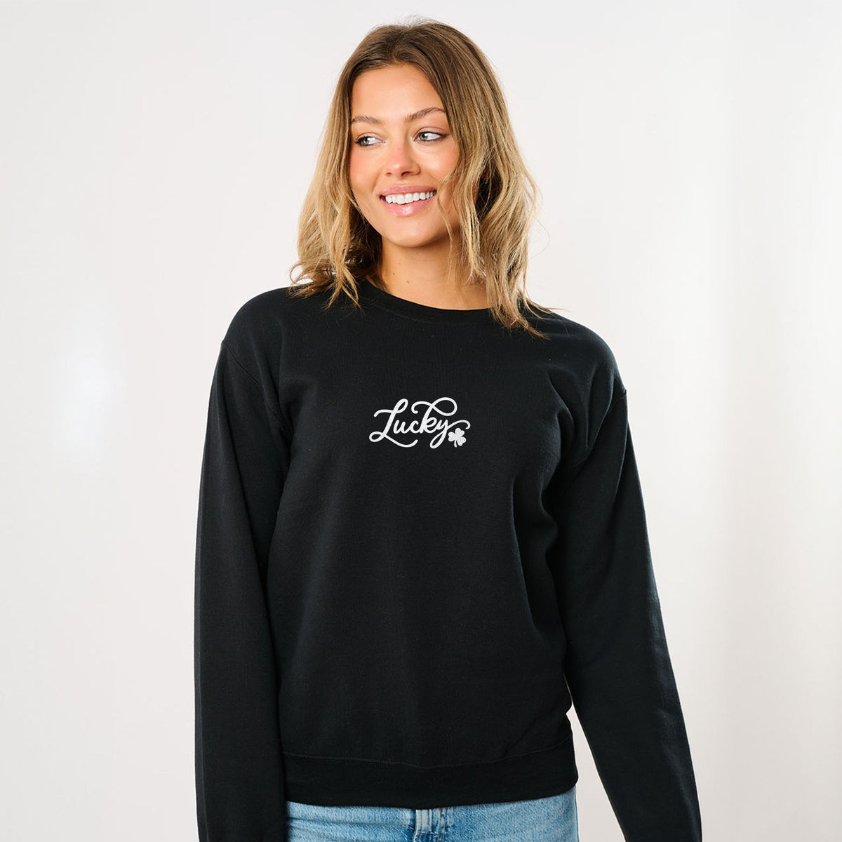 Cursive Lucky Clover Glitter - Women's Graphic Sweatshirt