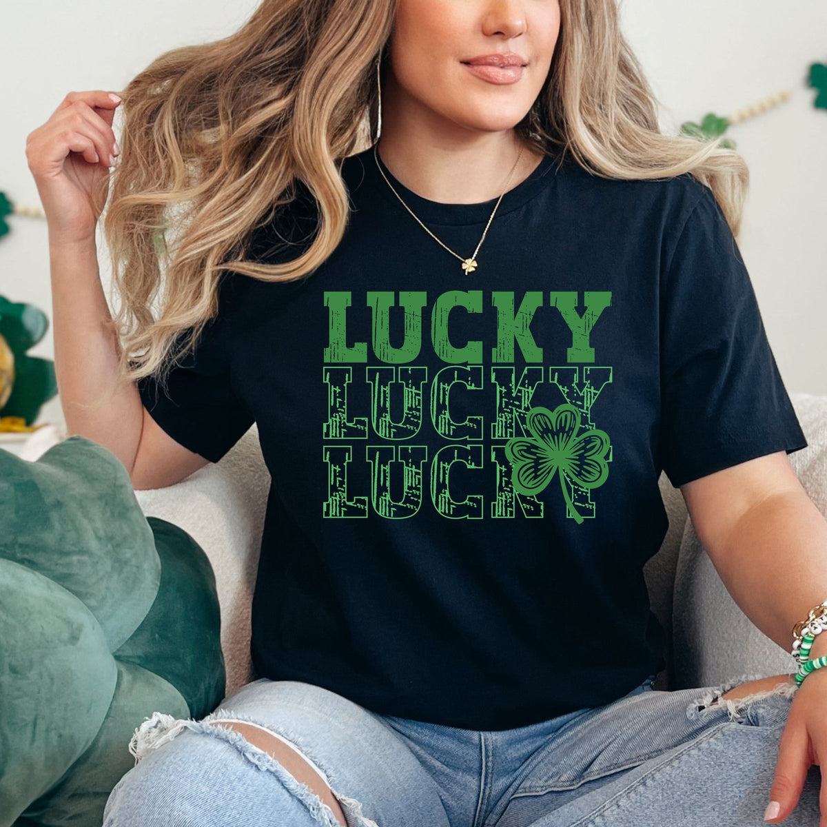 Bold Green Lucky Stacked - Women's Short Sleeve Graphic T-Shirt