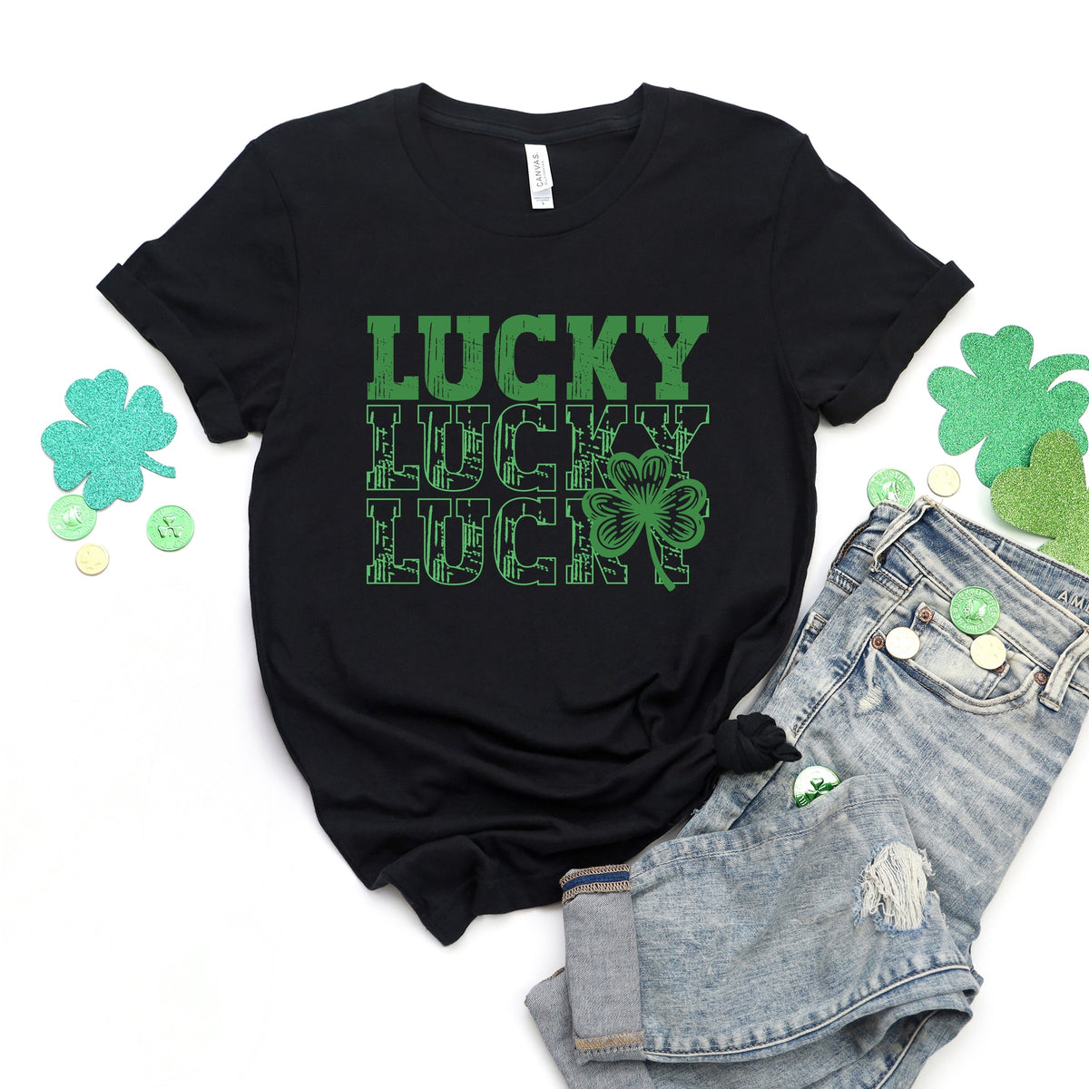 Bold Green Lucky Stacked - Women's Short Sleeve Graphic T-Shirt