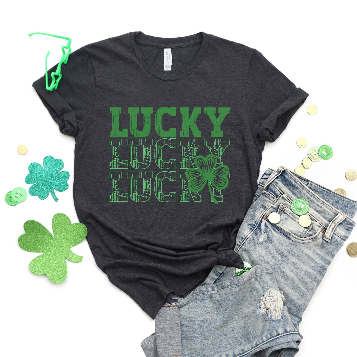 Bold Green Lucky Stacked - Women's Short Sleeve Graphic T-Shirt