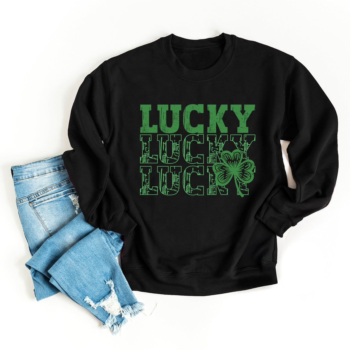 Bold Green Lucky Stacked - Women's Graphic Sweatshirt