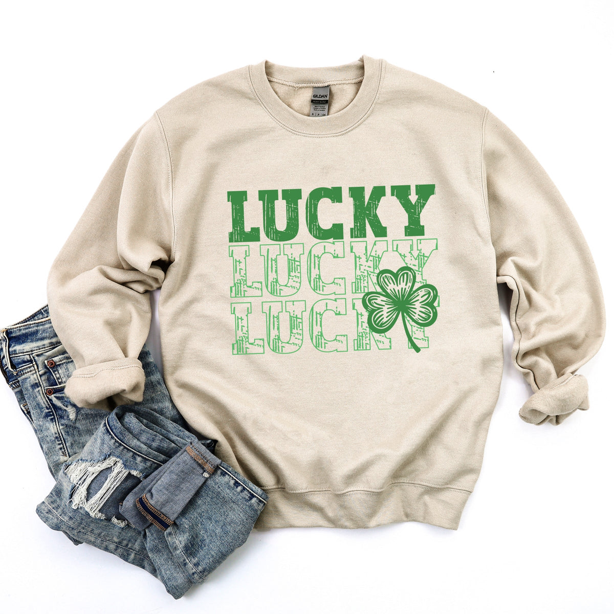 Bold Green Lucky Stacked - Women's Graphic Sweatshirt