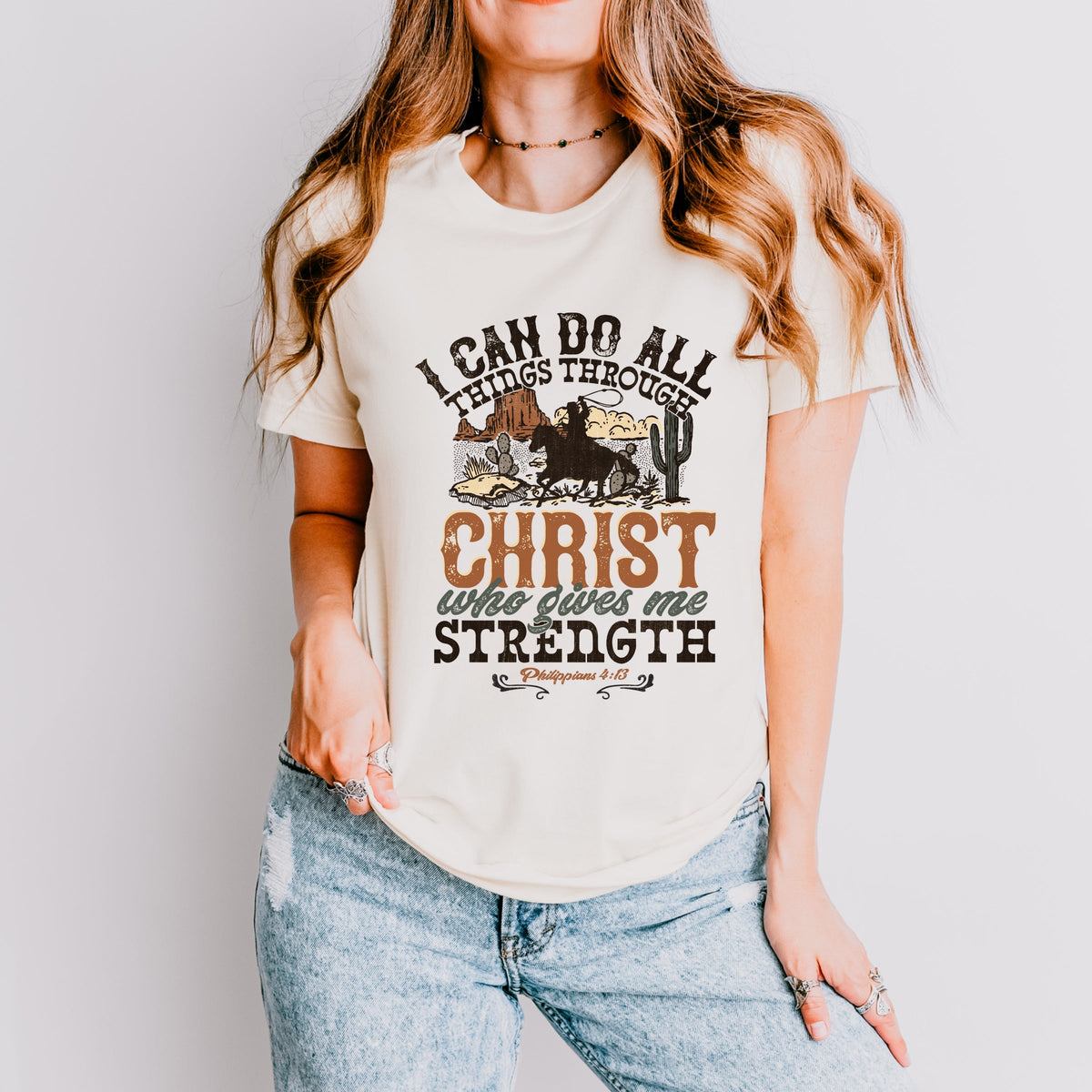 I Can Do All Things Through Christ Cowboy - Women's Short Sleeve Graphic T-Shirt