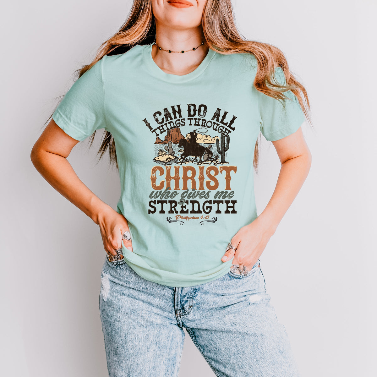 I Can Do All Things Through Christ Cowboy - Women's Short Sleeve Graphic T-Shirt