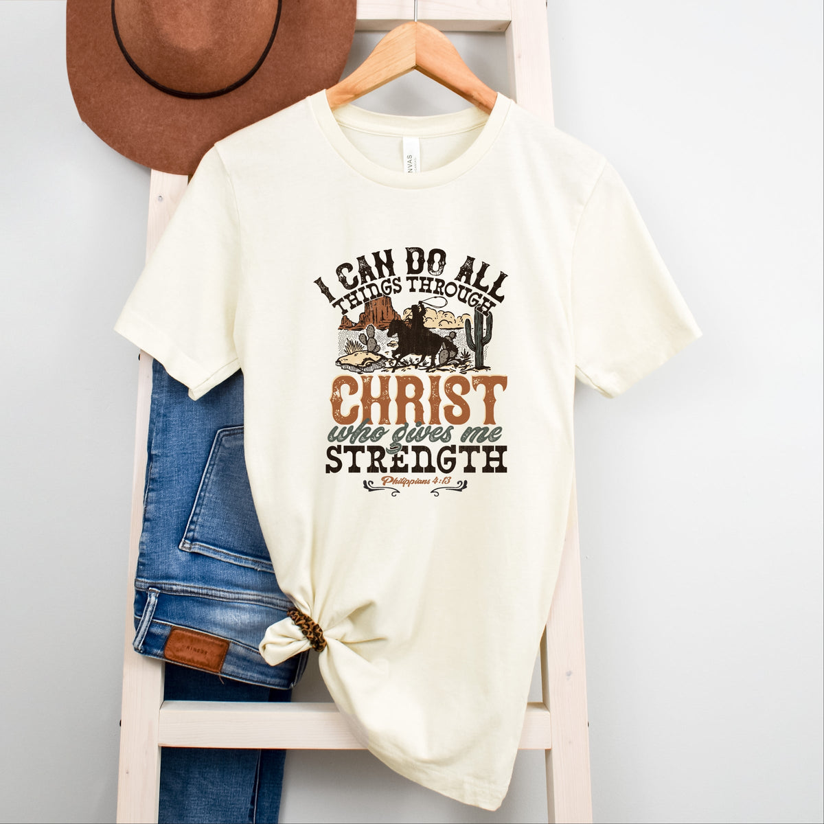 I Can Do All Things Through Christ Cowboy - Women's Short Sleeve Graphic T-Shirt