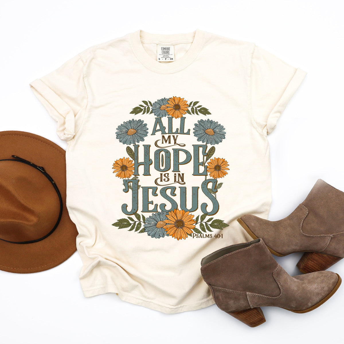 All My Hope Is In Jesus Floral - Women's Garment Dyed Graphic T-Shirt