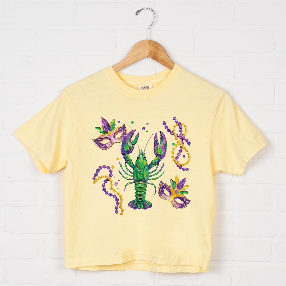 Mardi Gras Lobster Masks - Women's Boxy Crop Top Graphic T-Shirt