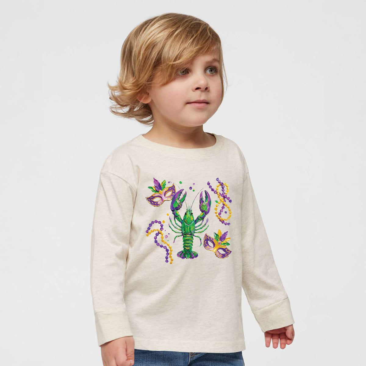 Mardi Gras Lobster Masks - Toddler Long Sleeve Graphic Tee