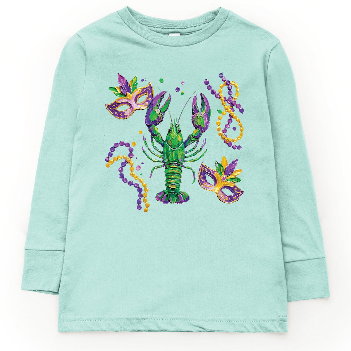 Mardi Gras Lobster Masks - Youth Long Sleeve Graphic T-Shirt