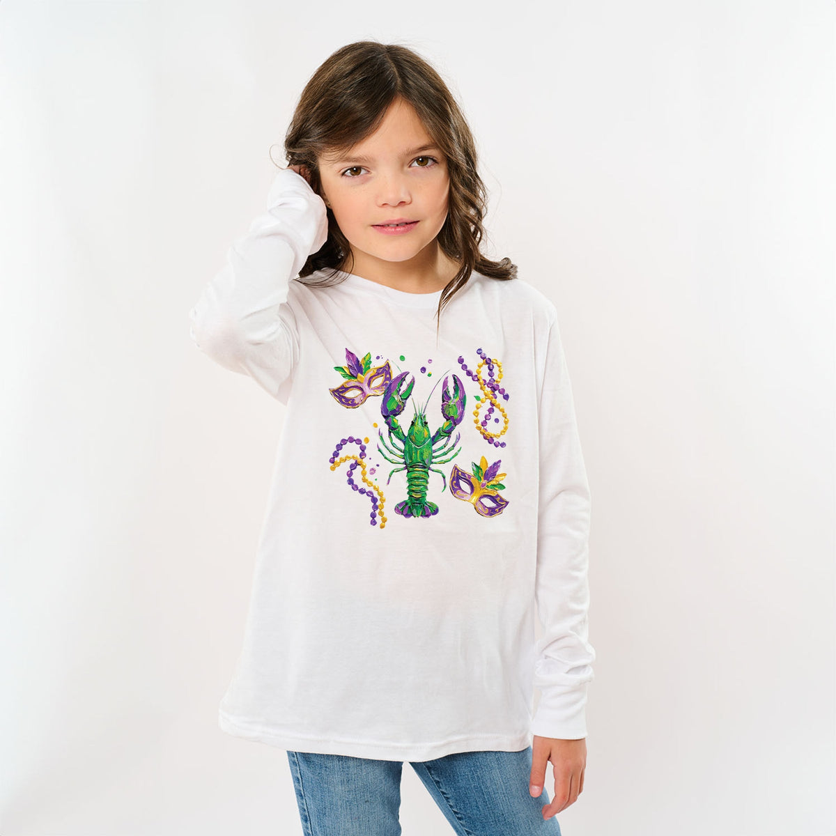 Mardi Gras Lobster Masks - Youth Long Sleeve Graphic T-Shirt