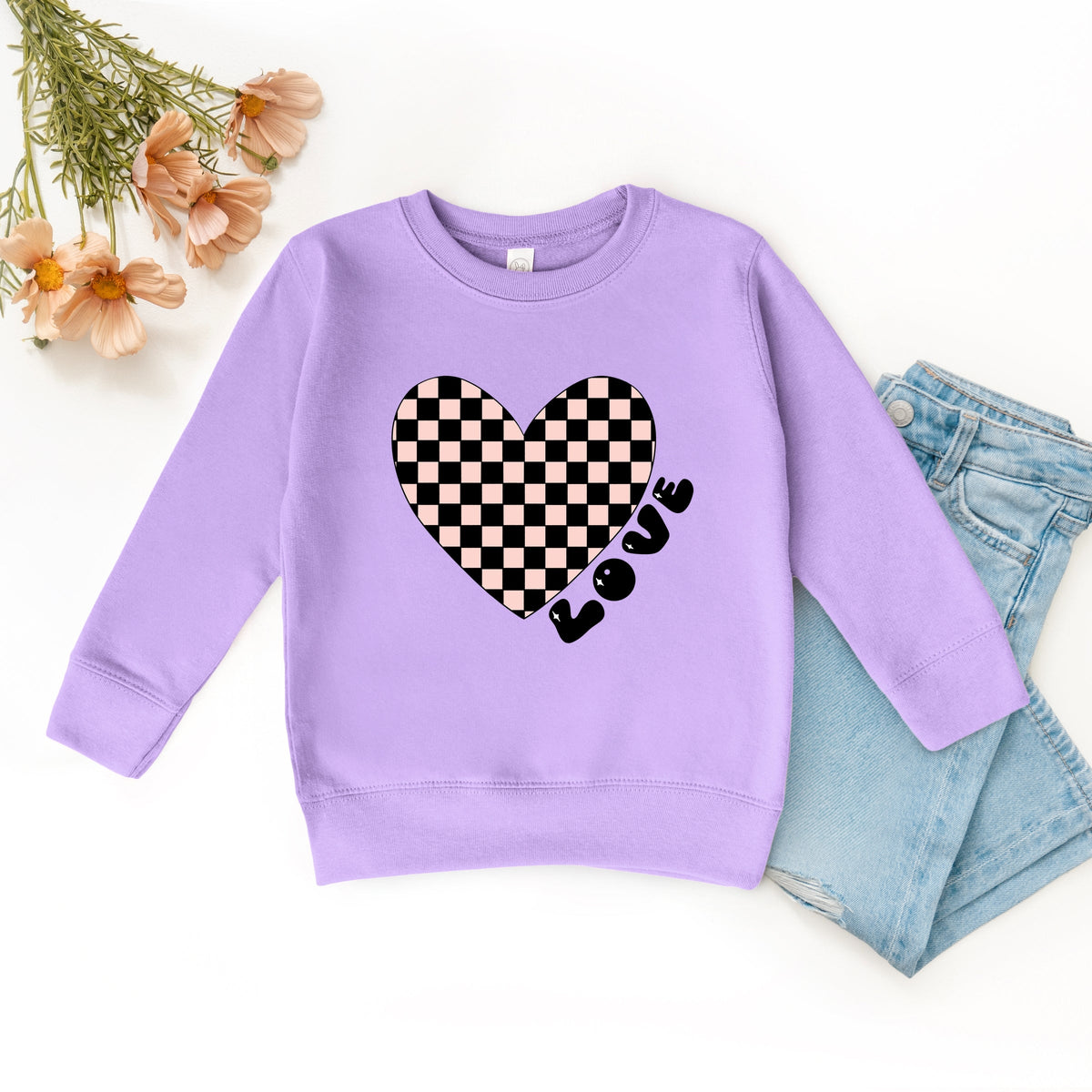 Checkered Heart Black - Toddler Graphic Sweatshirt