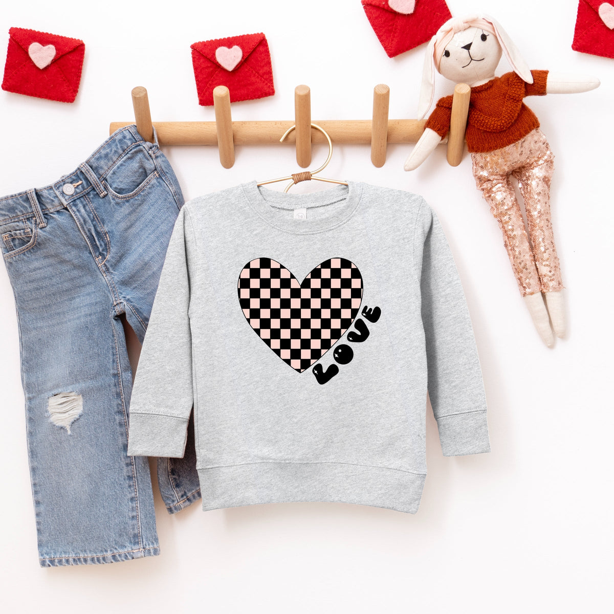 Checkered Heart Black - Toddler Graphic Sweatshirt